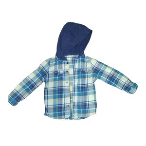 M7) Wonder Nation Toddler Boys Plaid Flannel Button-Up Shirt with Hood – S Shirt